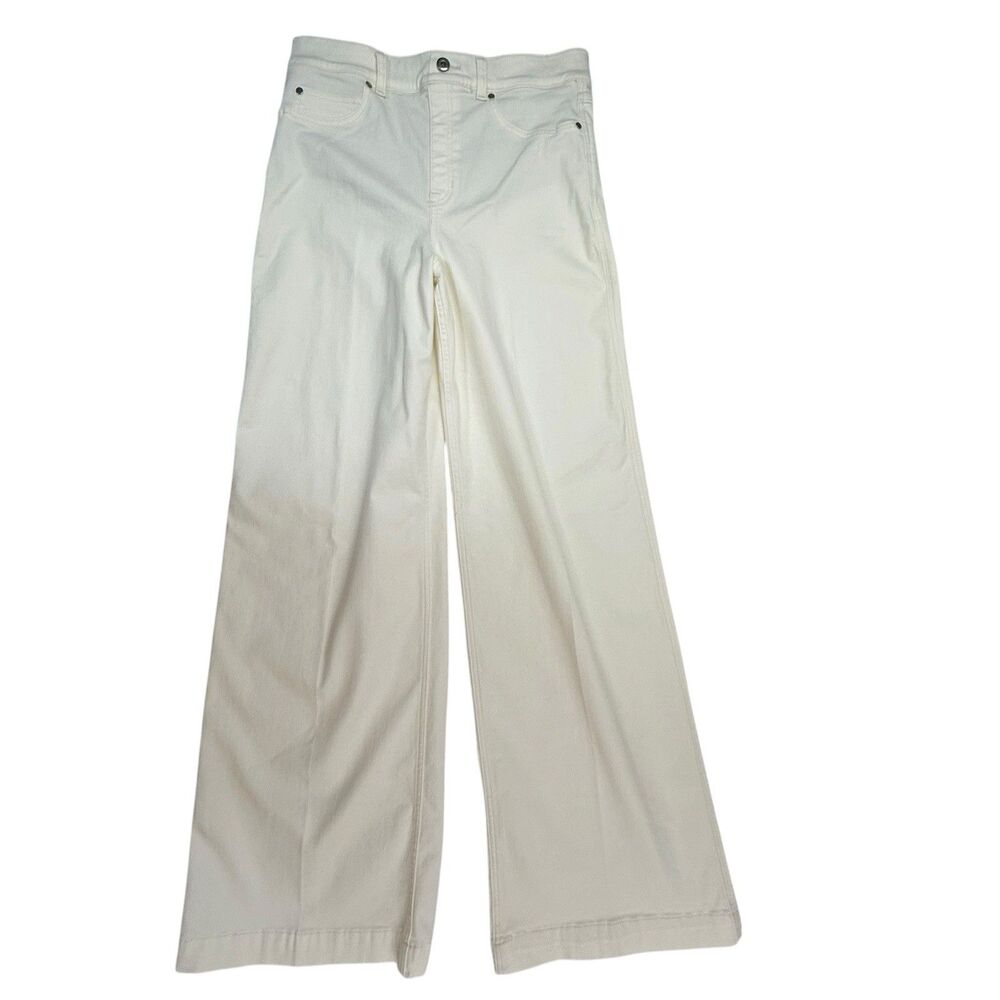 SPANX EveryWear Wide Leg Jeans Large Chalk White Pull On Tummy Control
